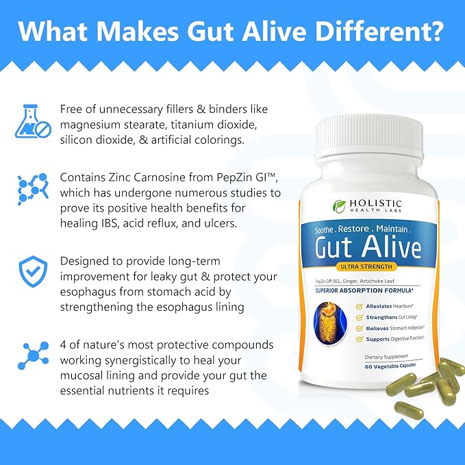 Gut Alive โ Supports Digestion & Relieves IBS, Heartburn, Acid Reflux, Bloating | 60 Count