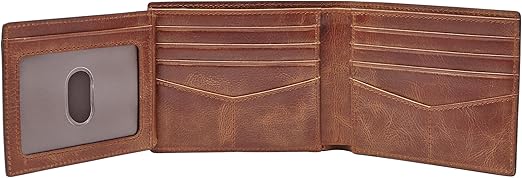 Fossil Men’s Derrick RFID-Blocking Leather Bifold Wallet with Flip ID Window