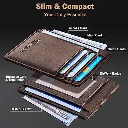 Travelambo Slim Leather RFID Blocking Wallet โ Front Pocket Minimalist Design