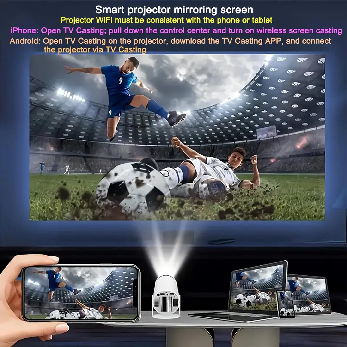 HY300 Portable WiFi 6 Projector – 4K Support, Android 11, Wireless Home & Outdoor Cinema