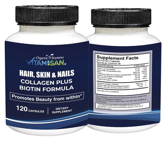 Organic Biotin & Collagen – Hair, Skin & Joint Support | 120 Capsules