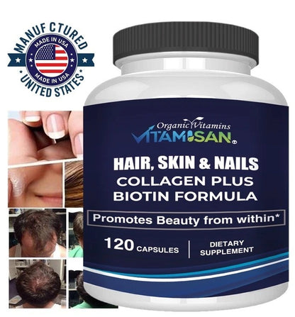 Organic Biotin & Collagen – Hair, Skin & Joint Support | 120 Capsules