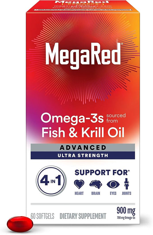Megared Advanced 4-in-1 Omega-3 900mg – Fish & Krill Oil Supplement | 60 Softgels