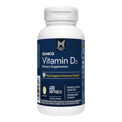 Member's Mark Vitamin D3 50 mcg (2000 IU) – Bone & Immune Support | 400 Tablets