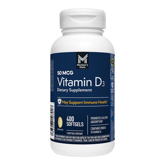 Member's Mark Vitamin D3 50 mcg (2000 IU) – Bone & Immune Support | 400 Tablets