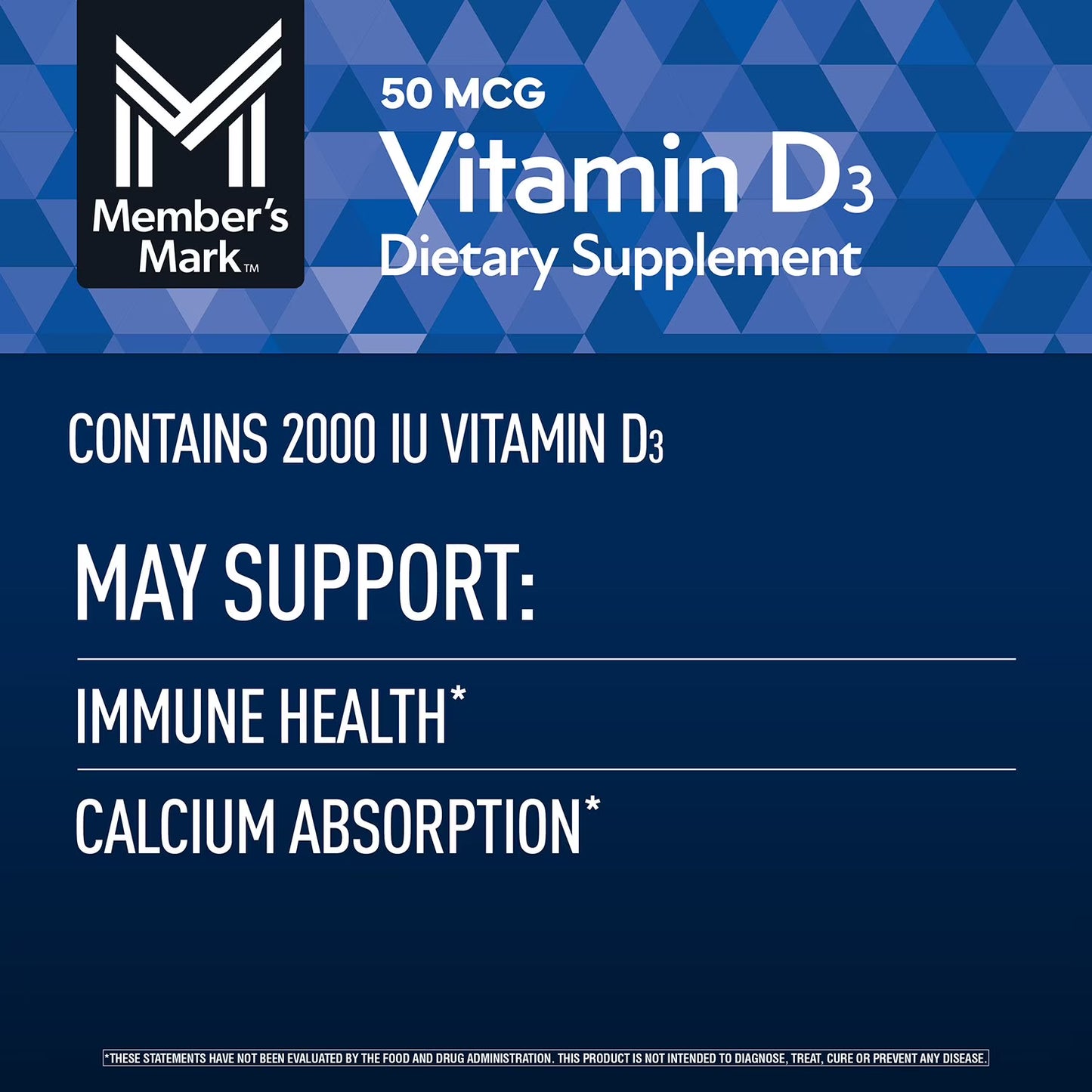 Member's Mark Vitamin D3 50 mcg (2000 IU) – Bone & Immune Support | 400 Tablets