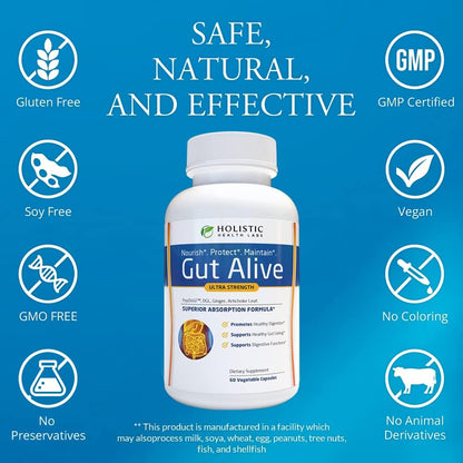 Gut Alive Digestive Health Support 60 Caps – IBS, Acid Reflux, Heartburn Relief