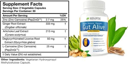 Gut Alive – Supports Digestion & Relieves IBS, Heartburn, Acid Reflux, Bloating | 60 Count