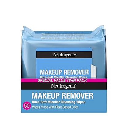 Neutrogena Micellar Makeup Remover Wipes – Alcohol-Free, Waterproof Mascara Removal – Twin Pack 2 x 25 Count