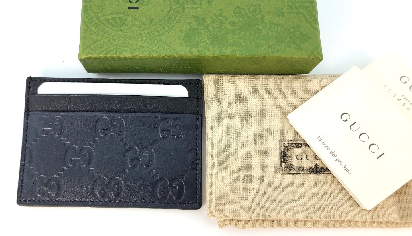 Authentic Gucci Guccissima Leather Card Holder – Dark Blue & Black Card Case