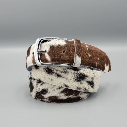 Hair On Cowhide Leather Belt – Handmade Western Rodeo Style Cow Print Belt for Men