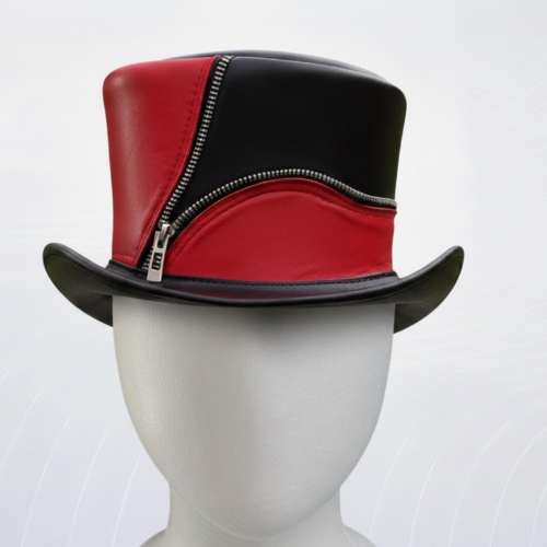 Red Leather Steampunk Top Hat | Handmade Gothic Victorian Cosplay Hat