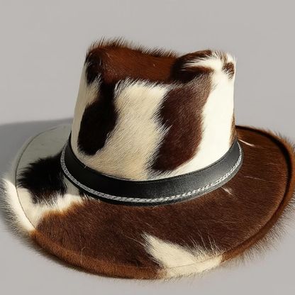 Handmade Brown Cowhide Fedora – Trendy Western Hat for Festivals