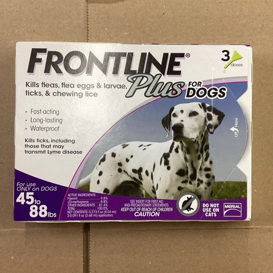 Frontline plus for dogs 45-88 lbs 4 doses Made in France