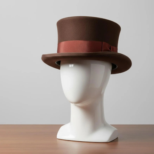 Elegant Brown Felt Top Hat, a Timeless Victorian Topper for the Classic Gentleman