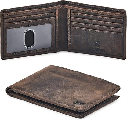 Real Leather Men’s RFID Blocking Slim Bifold Wallet – Crazy Horse Coffee