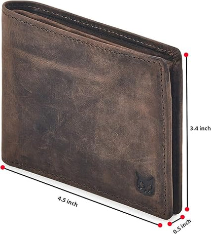 Real Leather Men’s RFID Blocking Slim Bifold Wallet – Crazy Horse Coffee
