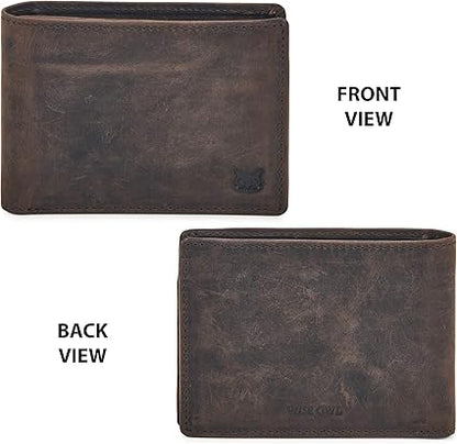 Real Leather Men’s RFID Blocking Slim Bifold Wallet – Crazy Horse Coffee