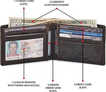Real Leather Men’s RFID Blocking Slim Bifold Wallet – Crazy Horse Coffee