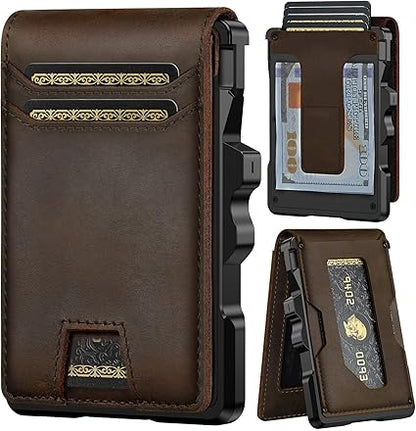 furid Genuine Leather RFID Slim Wallet with Money Clip – Pop-Up Card Holder