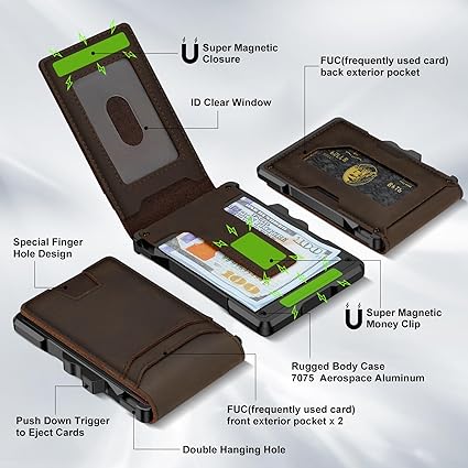 furid Genuine Leather RFID Slim Wallet with Money Clip – Pop-Up Card Holder