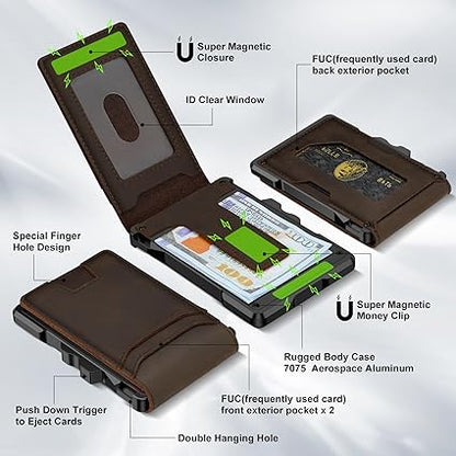 furid Genuine Leather RFID Slim Wallet with Money Clip – Pop-Up Card Holder