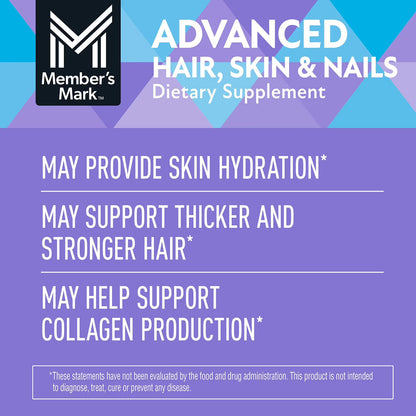 Member's Mark Advanced Hair, Skin & Nails Softgels – Beauty Support Supplement | 120 Count