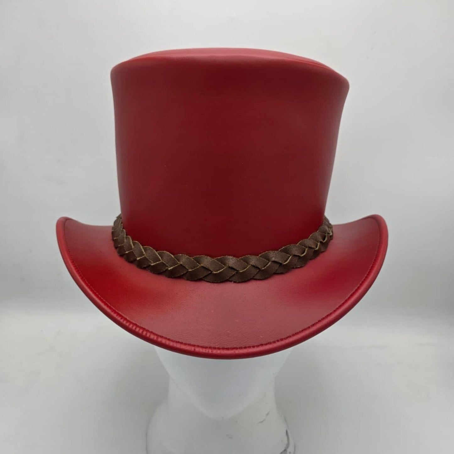 Handmade Red Leather Top Hat – Steampunk Goth Cosplay Accessory.