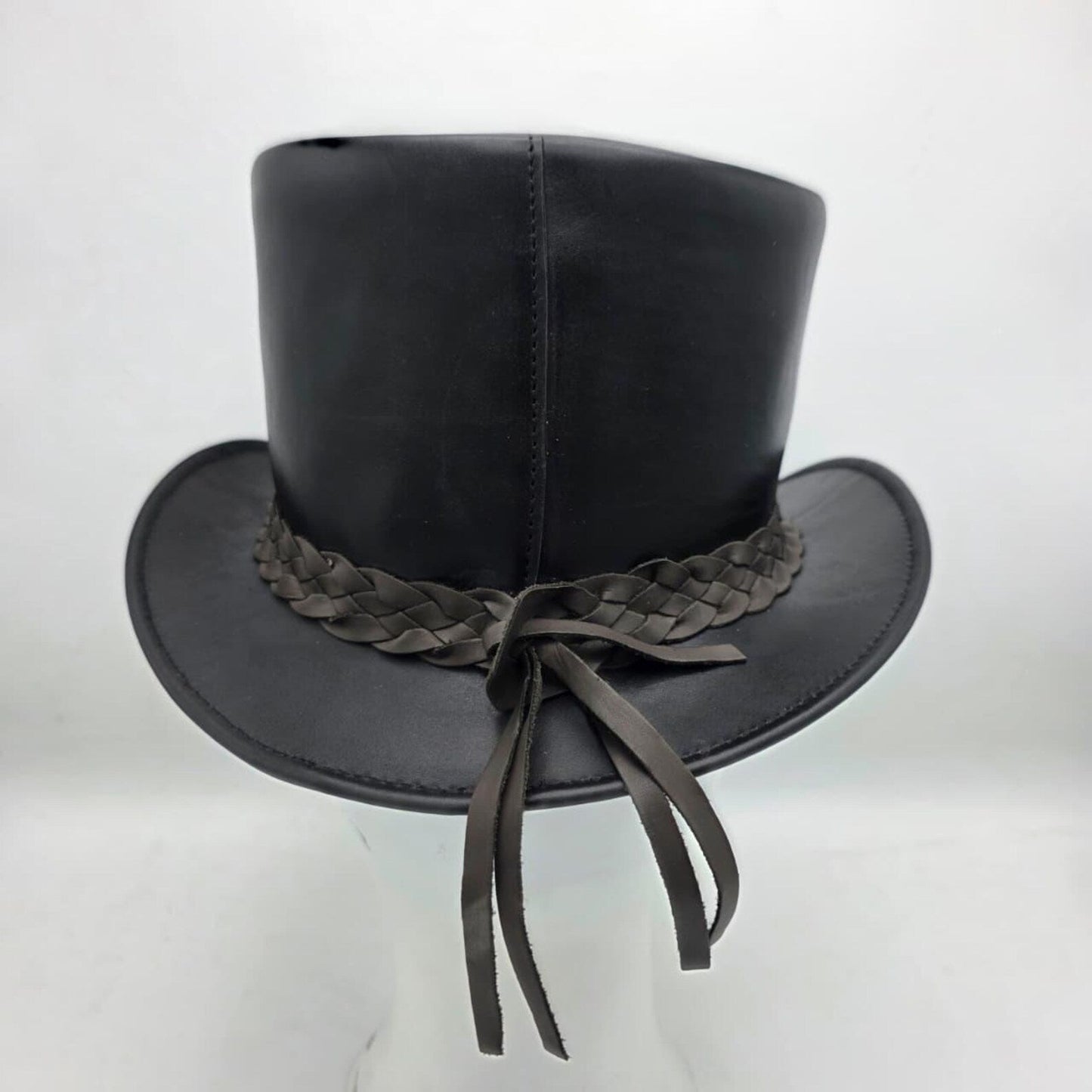 Handmade Black Leather Top Hat – Steampunk Goth Wedding Gift for Men