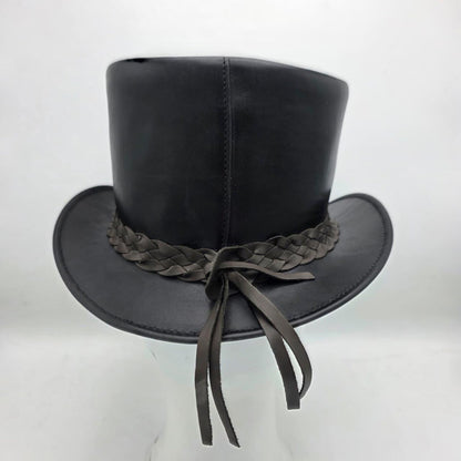 Handmade Black Leather Top Hat – Steampunk Goth Wedding Gift for Men