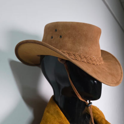 Handmade Tan Suede Cowboy Hat – Western Hat For Men Rustic Outback Style Gift