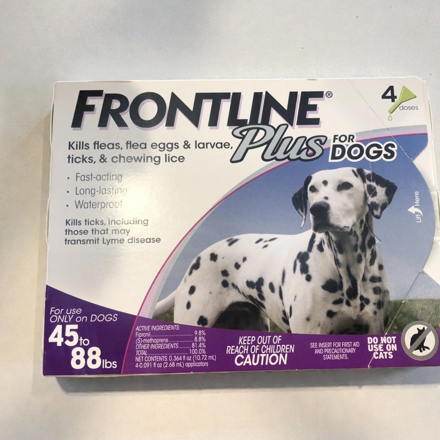 Frontline plus for dogs 45-88 lbs 4 doses Made in France