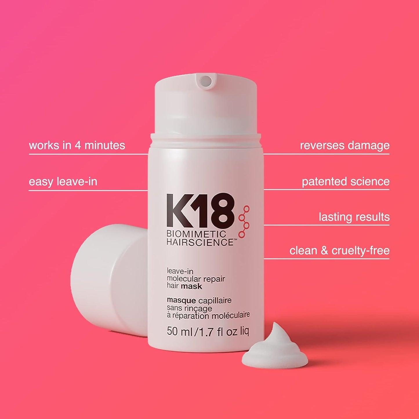 K18 Leave-In Molecular Repair Hair Mask – 1.7 oz Treatment for Damaged Hair