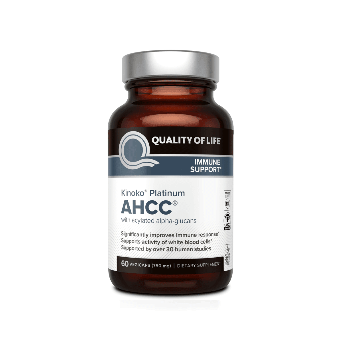 Quality of Life Kinoko Platinum AHCC Herbal Supplement – 750mg Capsules for Immune Support & Liver Function – 60 Veggie Capsules