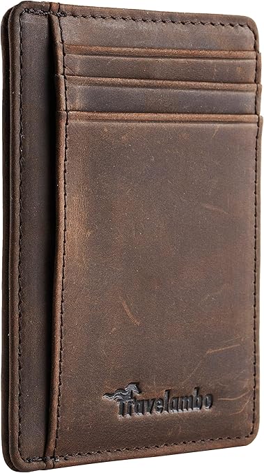 Travelambo Slim Leather RFID Blocking Wallet – Front Pocket Minimalist Design
