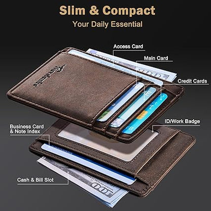 Travelambo Slim Leather RFID Blocking Wallet – Front Pocket Minimalist Design