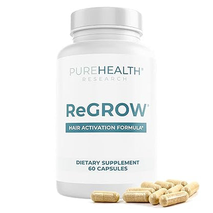 PUREHEALTH RESEARCH ReGrow Hair Growth Vitamins – Biotin, Saw Palmetto & Collagen – 60 Capsules