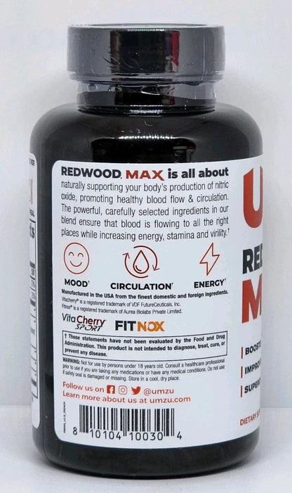 UMZU REDWOOD MAX Blood Flow Support Dietary Supplement 60 Capsules
