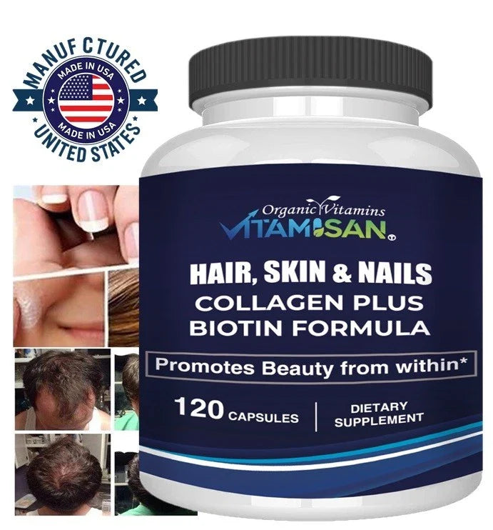 Organic Biotin & Collagen Hair Growth Supplement Hair, Skin, Joints Vitamins 120