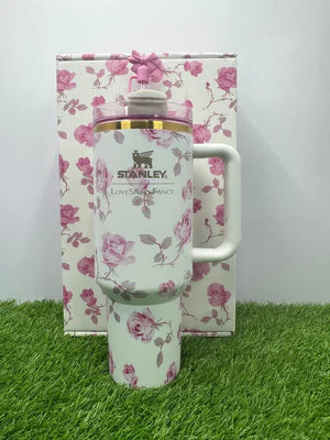 LoveShackFancy x Stanley Quencher H2.0 FlowState Tumbler 40 oz – Ribbon Rosa Limited Edition