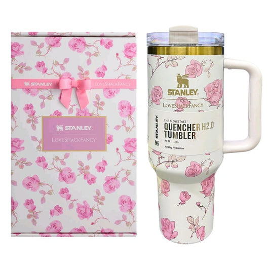 LoveShackFancy x Stanley Quencher H2.0 FlowState Tumbler 40 oz – Ribbon Rosa Limited Edition