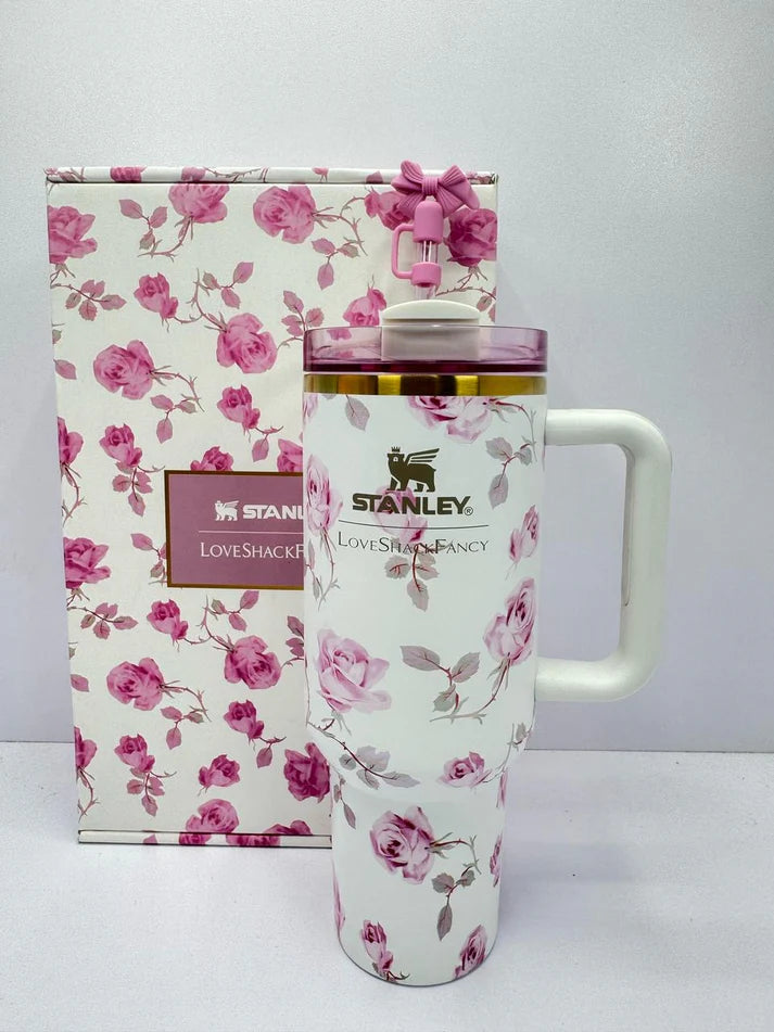 LoveShackFancy x Stanley Quencher H2.0 FlowState Tumbler 40 oz – Ribbon Rosa Limited Edition
