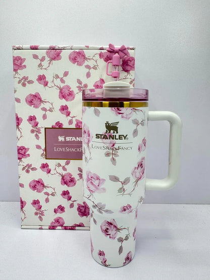 LoveShackFancy x Stanley Quencher H2.0 FlowState Tumbler 40 oz – Ribbon Rosa Limited Edition