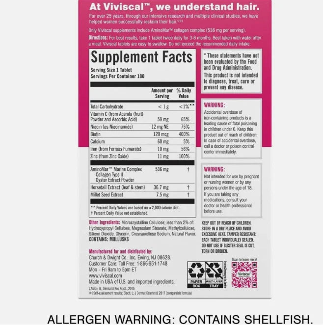 Viviscal Professional Hair Supplement Growth Tablets for Women 180 EXP 07 2027