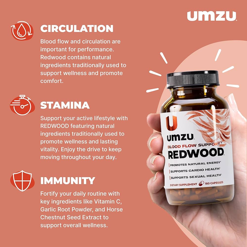UMZU Redwood Nitric Oxide Booster Capsules – 30 Day Supply – N.O. Supplement for Circulatory & Blood Flow Support