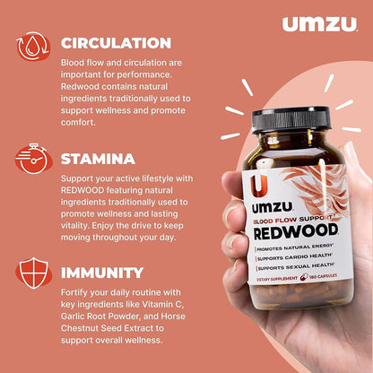 UMZU Redwood Nitric Oxide Booster Capsules – 30 Day Supply – N.O. Supplement for Circulatory & Blood Flow Support