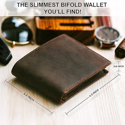 Top Grain Leather Wallet for Men – RFID Blocking Bifold with 2 ID Windows