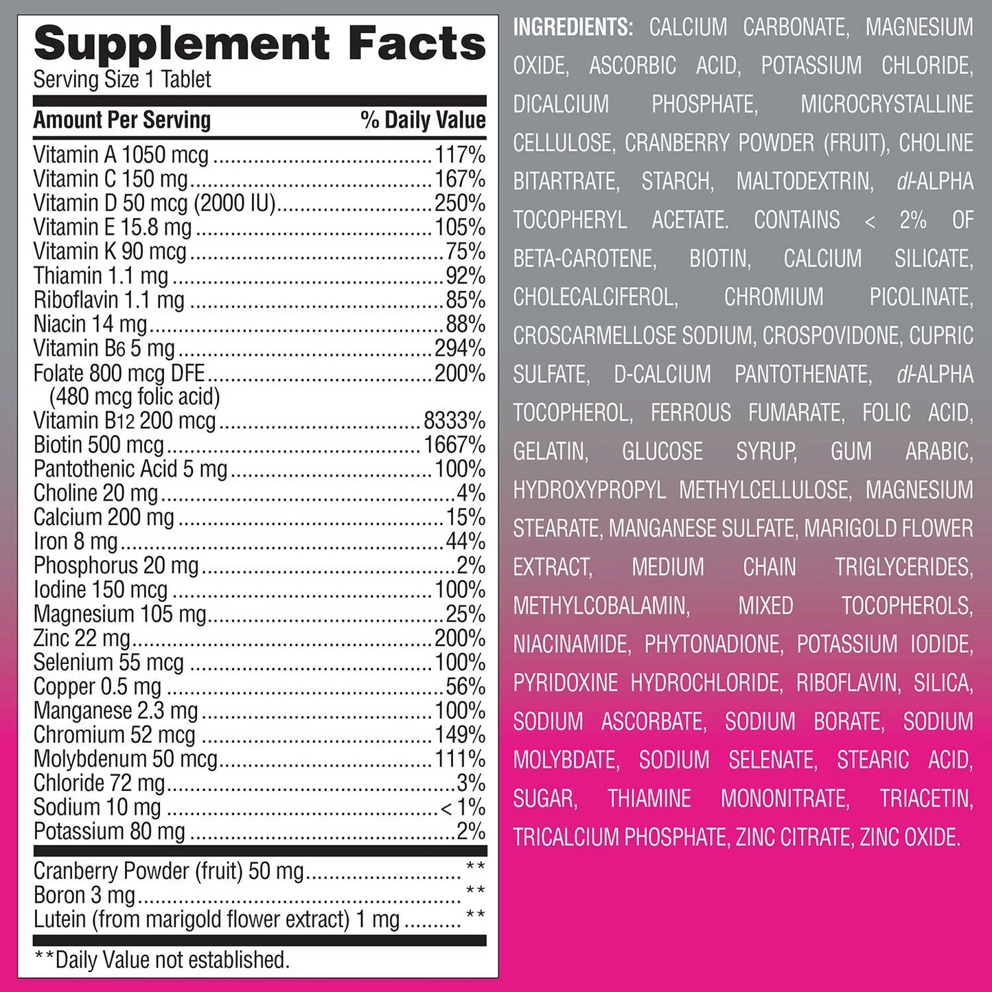 Member's Mark Advanced Women’s 50+ Multivitamin Tablets – Complete Daily Vitamins | 275 Count