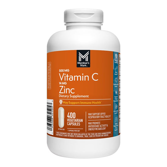 Member's Mark Vitamin C with Zinc Capsules – Immune Support Supplement | 400 Count
